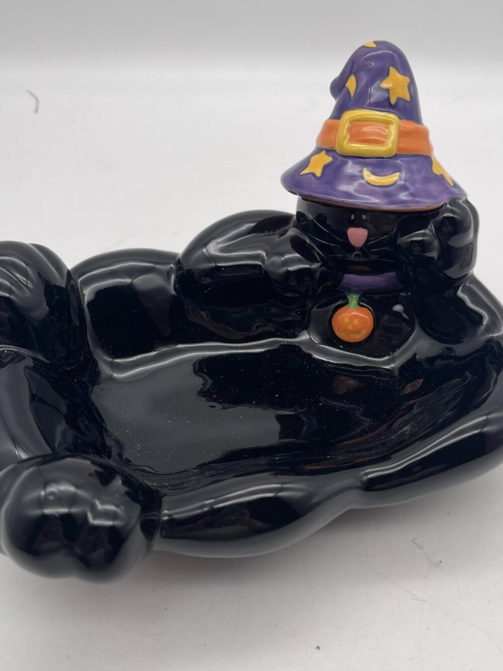 Harry and David Black Cat Witch Hat Halloween Ceramic Candy Dish
